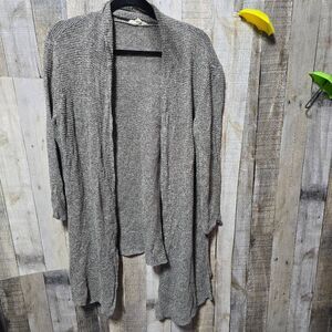 Eileen Fisher Grey Brown Linen Knit Open Front Cardigan